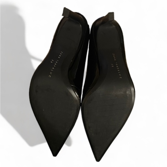 Zara Black Patent Pointed Lace-Up Heel Booties (Size 7) - Picture 4 of 5